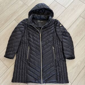 Michael Kors Black Full Zip Hooded Packable Down Puffer Coat 1X Pllus Jacket